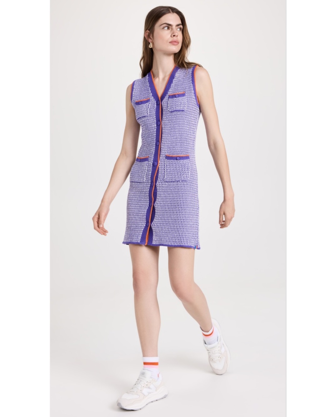 Kule Dress The Virginie Knit Button Down Mini in Purple Grape Poppy